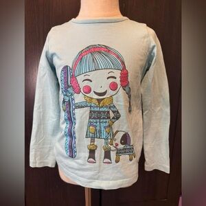 Hanna Andersson sz 110 US 5 snowboard Blue girls Long Sleeve Graphic tee
